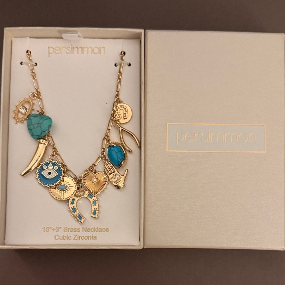 Persimmon Gold and Turquoise Charm Necklace